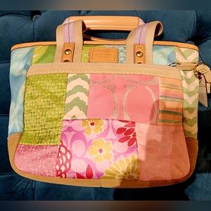 COACH Pastel Patchwork Canvas/Suede Satchel